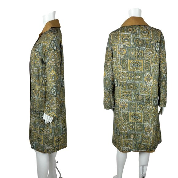 Vintage 70s Reversible Coat Women's Medium Paisley Print Gray Tan Trench - Picture 7 of 16